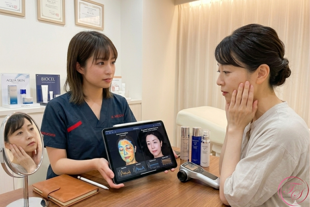 トータルスキンクリニック福岡天神、鯉江めぐみ院長がカウンセリングをしている様子のイメージ（トータルスキンクリニック 福岡天神院）
