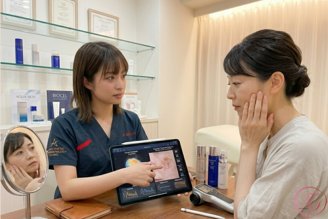 トータルスキンクリニック福岡天神、鯉江めぐみ院長がカウンセリングをしている様子のイメージ（トータルスキンクリニック 福岡天神院）
