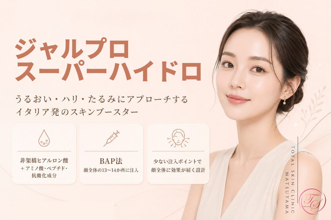 ジャルプロスーパーハイドロとは？非架橋ヒアルロン酸・アミノ酸・ペプチド配合とBAP法による注入の特徴を紹介する美容医療ページ用画像｜トータルスキンクリニック松山院